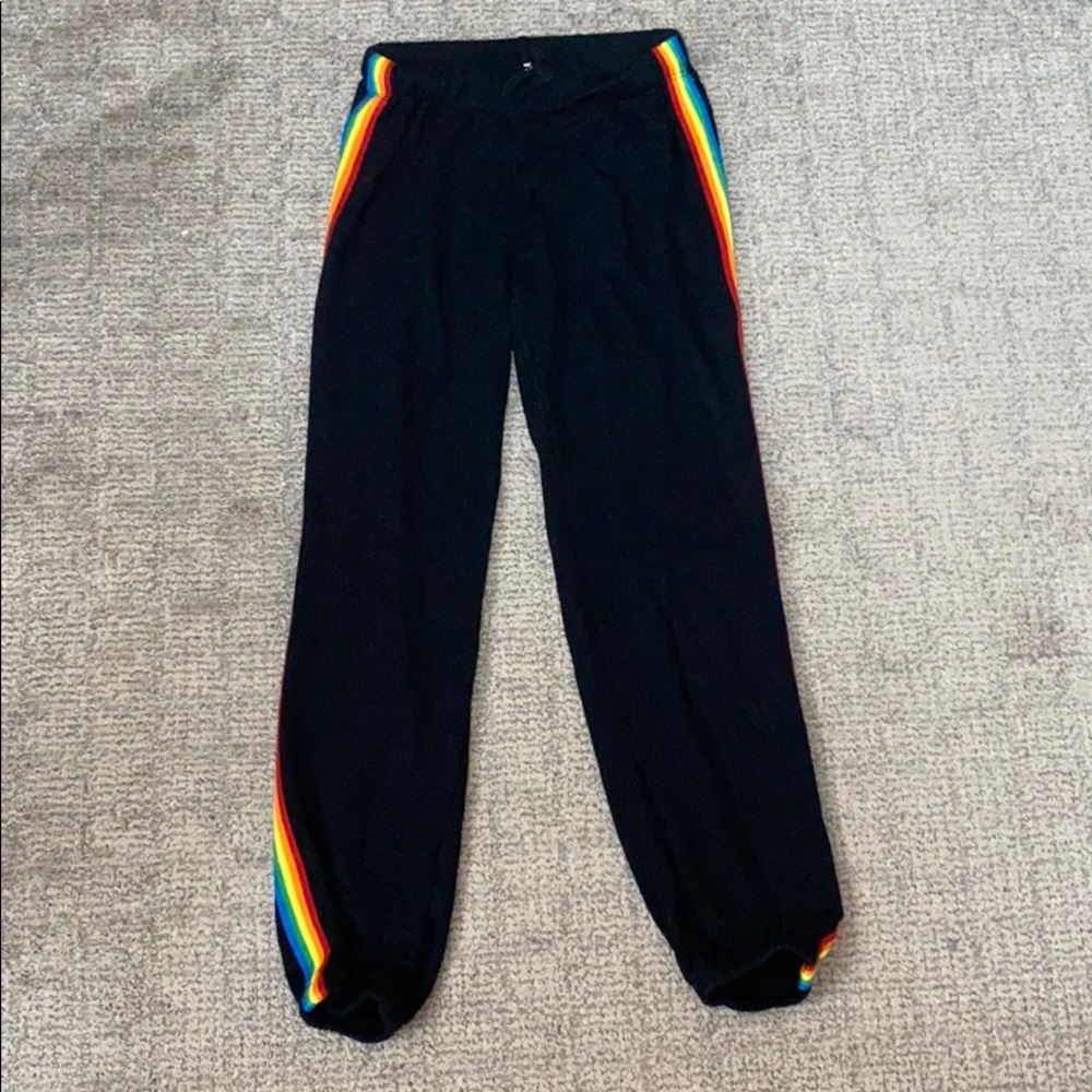 Girls Black with Rainbow Sides Joggers